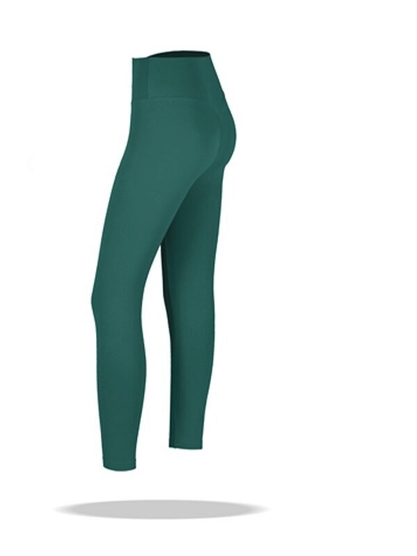 Seamless Breathable Women's Fitness Leggings SF0165, designed for yoga, in green nylon-spandex with an elastic waistband.
